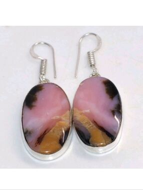 Peruvian Pink Opal Gemstone 925 Sterling Silver Handmade Drop Dangle Earrings